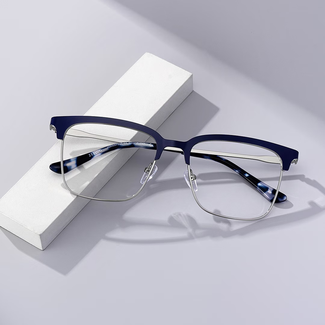 Cleo Glasses - Cleo Browline Blue Silver Glasses