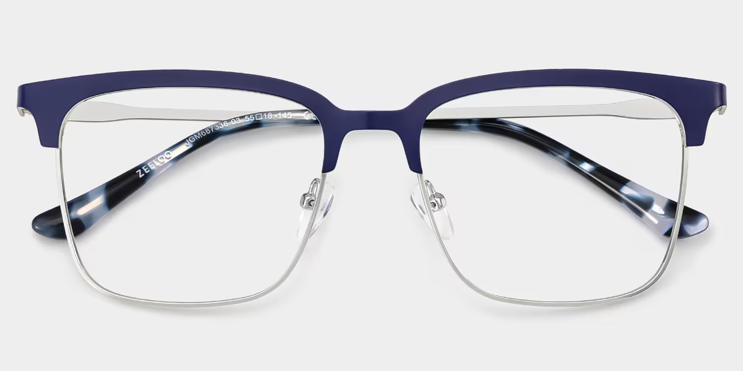 Cleo Glasses - Cleo Browline Blue Silver Glasses 4 Cleo Glasses - Cleo Browline Blue Silver Glasses