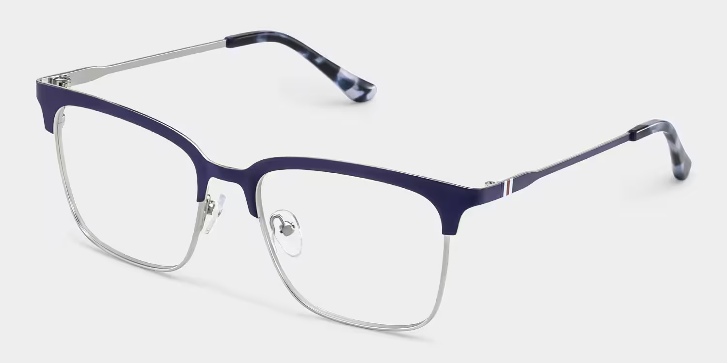 Cleo Glasses - Cleo Browline Blue Silver Glasses 5 Cleo Glasses - Cleo Browline Blue Silver Glasses