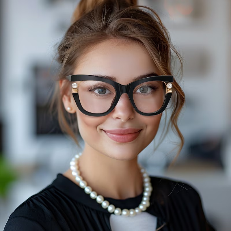 Pearl Glasses - Pearl Cateye Black Glasses 8 Pearl Glasses - Pearl Cateye Black Glasses