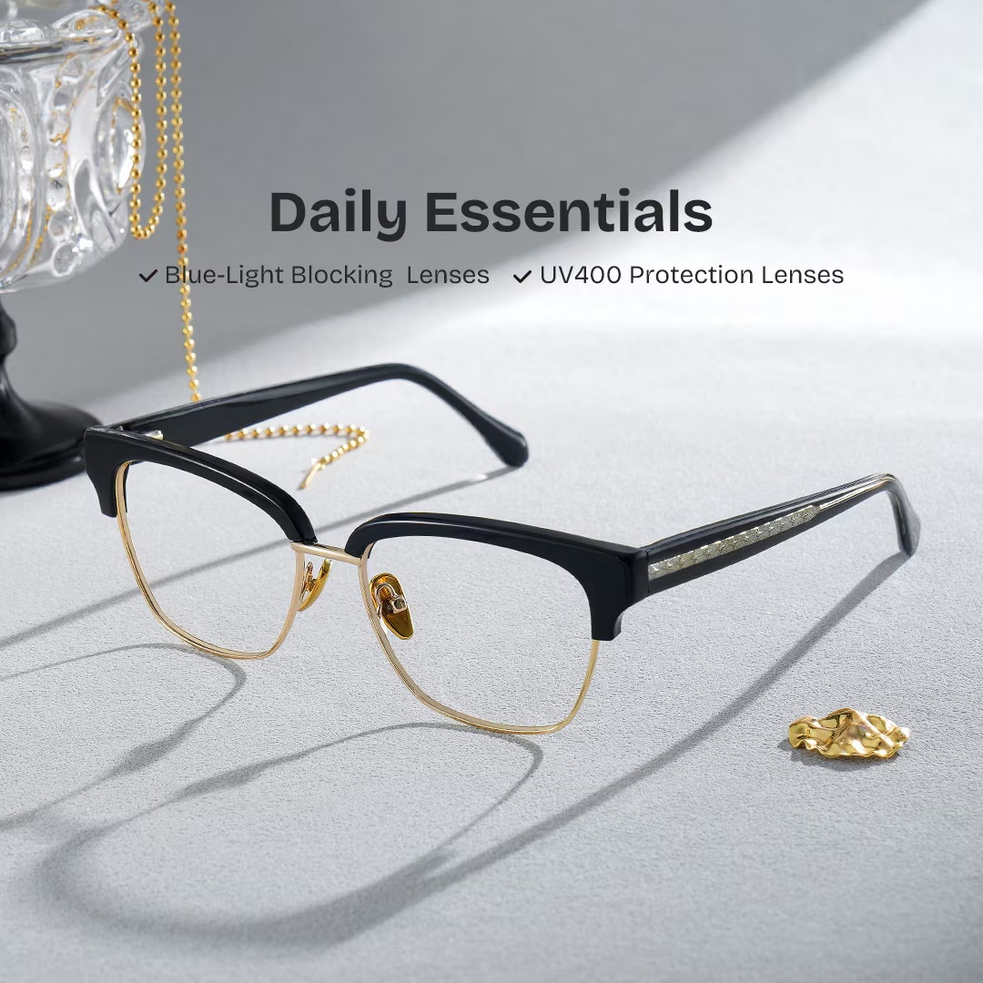 Ellis Glasses - Ellis Browline Black Gold Glasses