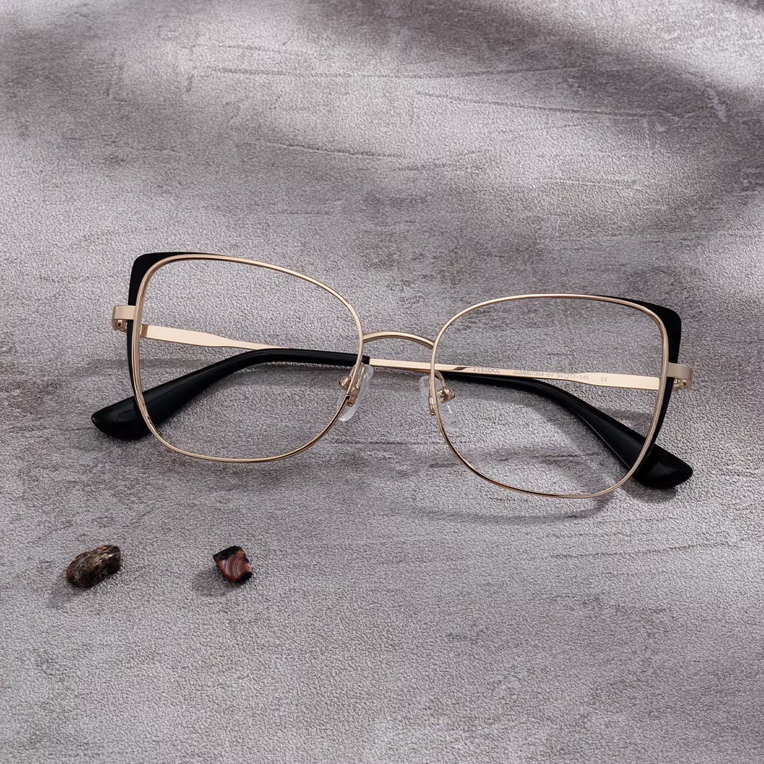Tessa Glasses - Tessa Cat - Eye Black Gold Glasses