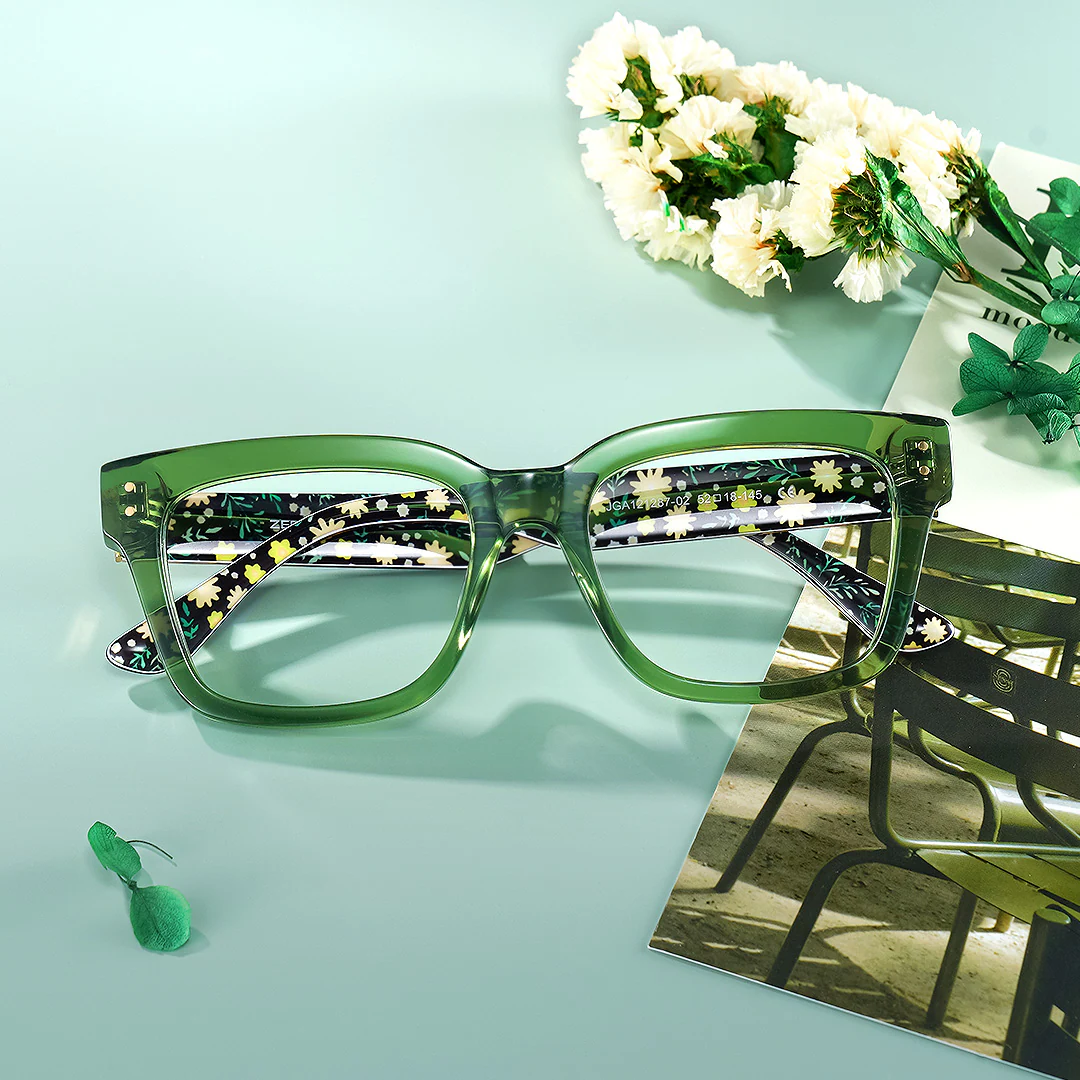 Zinnia Glasses - Zinnia Rectangle Green Glasses
